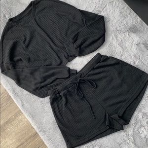 Black ribbed lounge set
